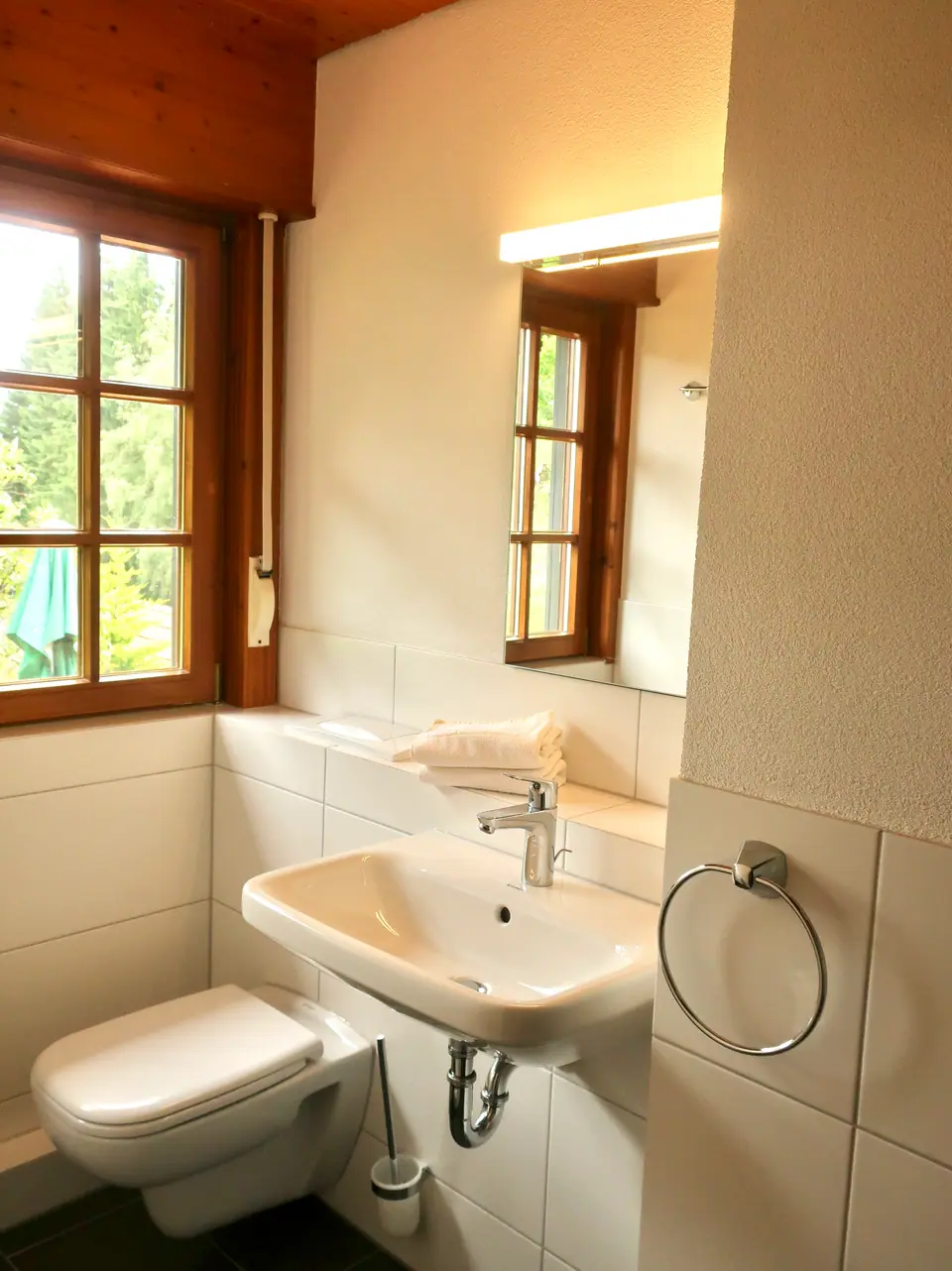 Ferienwohnung Bergseite: Tageslichtbad mit Waschbecken und Fenster